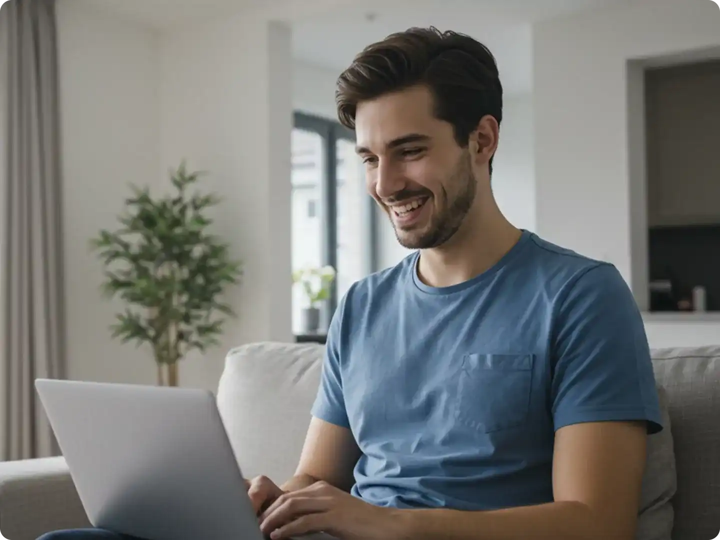 A man working on a laptop at home